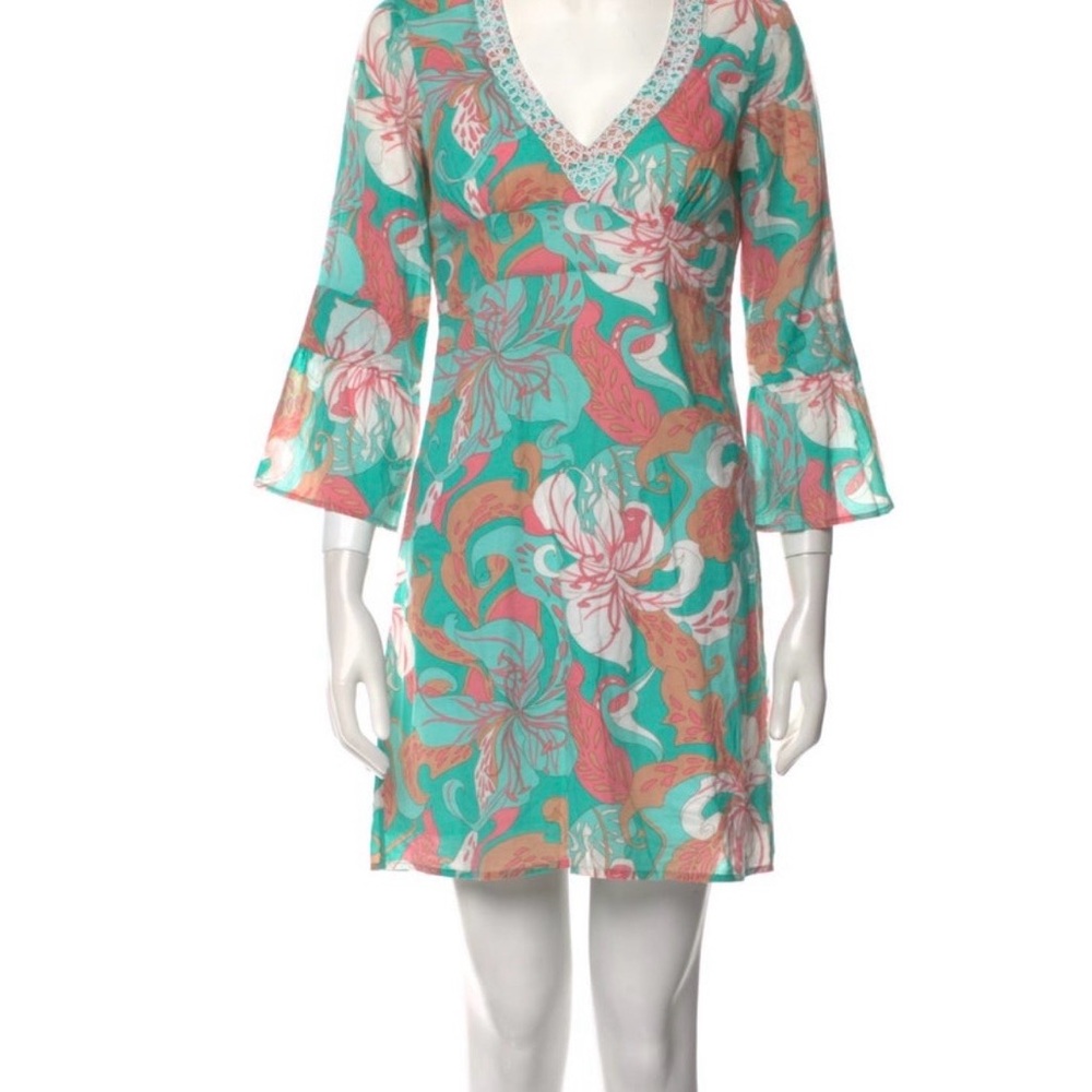 Tibi Teal and Pink Floral Mini Dress